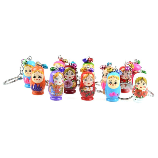 12PCS Creative Key Chains Wood Matryoshka Russian Dolls Key Rings