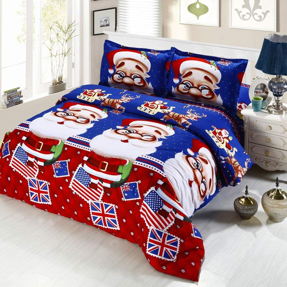 4PCS Christmas Bedding Sets, Bed Sheet + Quilt Cover + Pillow case